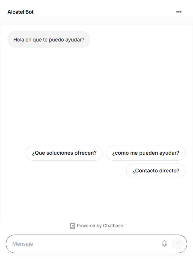 Bot con IA de GESE Comunicaciones respondiendo preguntas sobre soluciones Alcatel