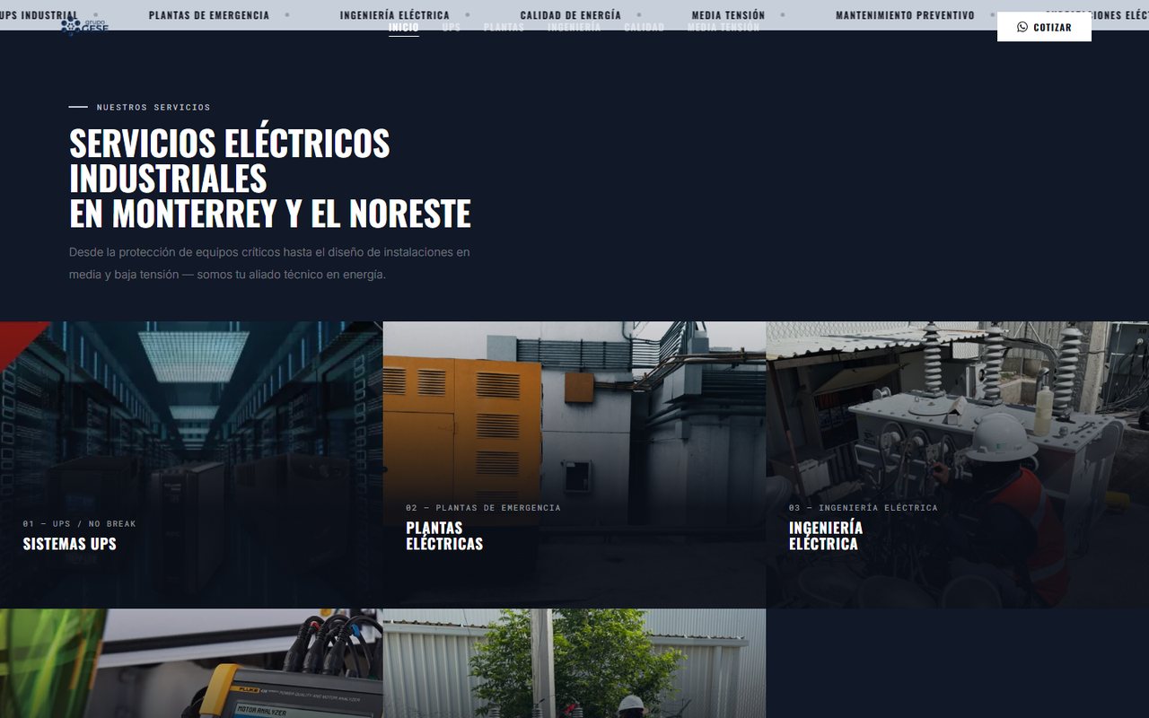 Sección de servicios eléctricos industriales del sitio de Todo Energía